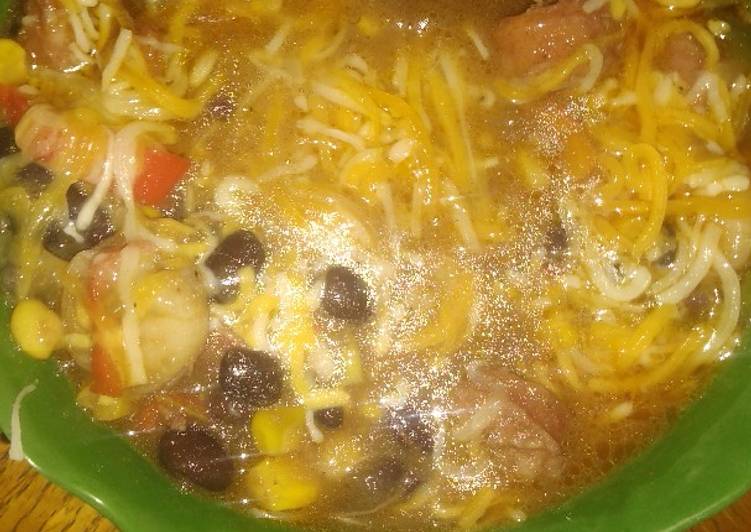 Gumbo with shrimp and sausage/bangers. ๐ Gumbo with shrimp and sausage/bangers. ๐