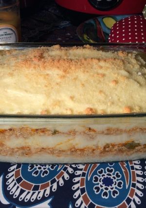 Una foto de Tambor de papas con picadillo de pollo y cerdo