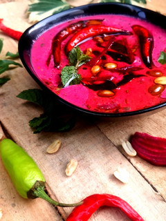A picture of Chuqandar raita /beetroot.