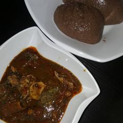 A picture of Amala and ogbono soup.