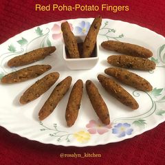 A picture of Red Poha-Potato Fingers.