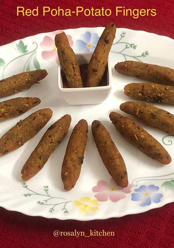 A picture of Red Poha-Potato Fingers.