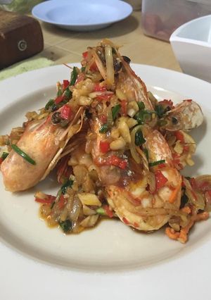 รูปของ กุ้งแชบ๊วยผัดพริกขี้หนูสวน