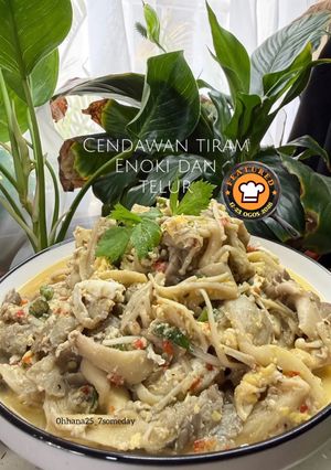 Gambar Cendawan tiram enoki dan telur