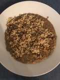 Legume and grain soup with tahini sauce