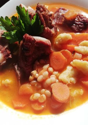 Bableves füstölt oldalassal recept fotója