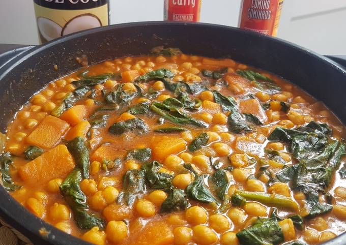 Garbanzos al curry con calabaza y espinacas Receta de Mari Pancorbo- Cookpad