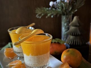 Coulis de clémentines sur lit de riz au lait vanillé