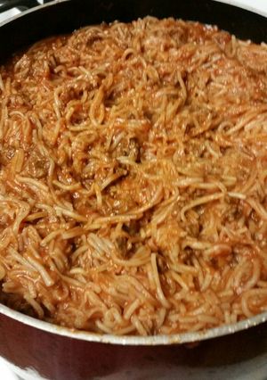 A picture of Beefy Tomato Pasta Sauce with Vermicelli .