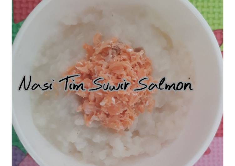 Bagaimana Menyiapkan MPASI 8+ nasi tim suwir salmon, Enak Banget