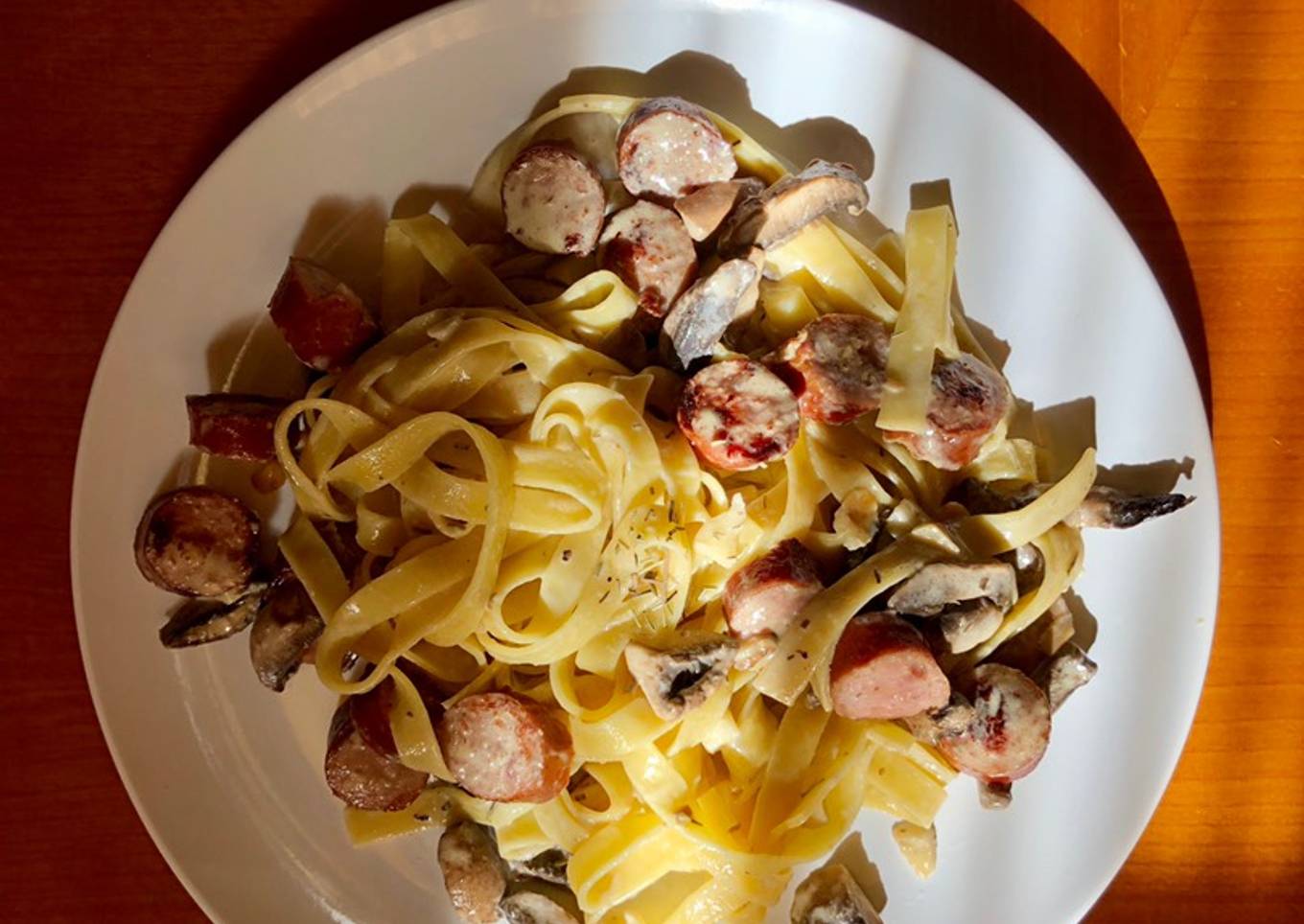 Fettucine with sausage and mushroom