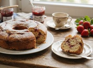 Foto di Ciambella soffice yogurt bianco e marmellata di fragole