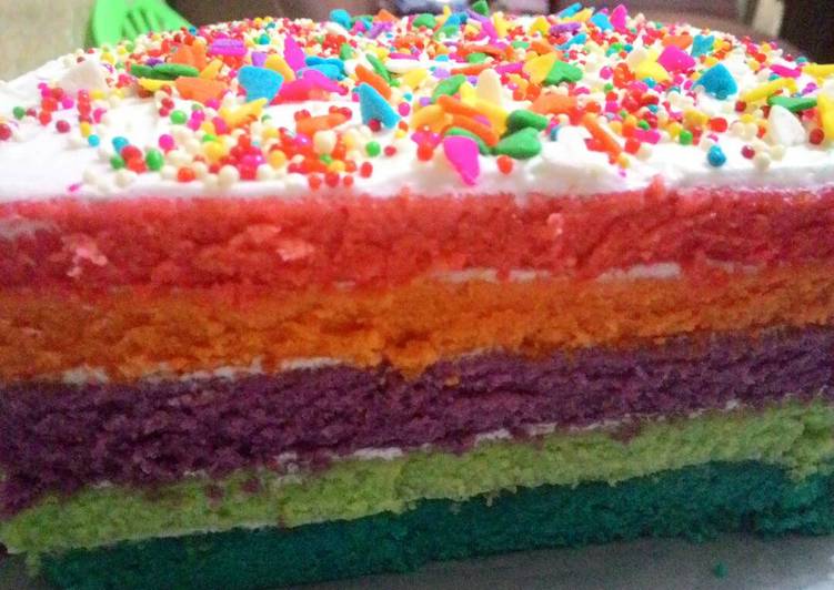 Cara Gampang mengolah Rainbow cake lembut Anti Gagal