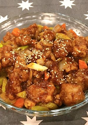 A picture of Black vinegar mustard pork.