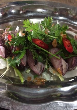Hình của món Mực trứng hấp hành gừng.