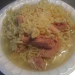 A picture of Smoked ham and Ramen.