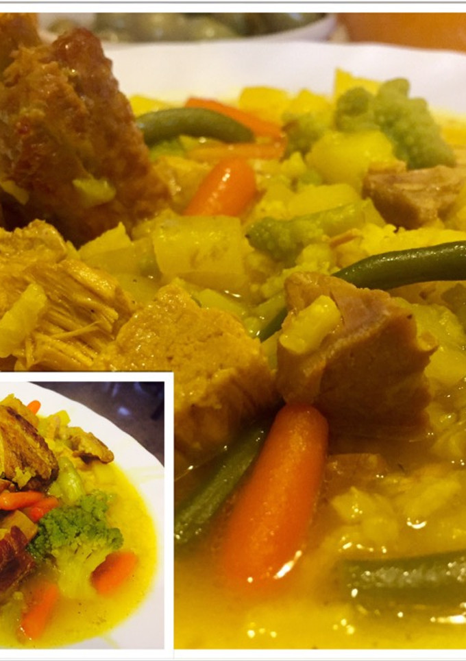 Una foto de Sopa de Arroz con verduras, costillas y lomo de Orza