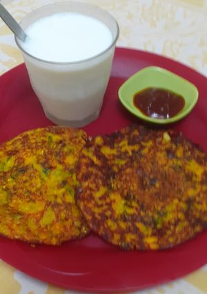 A picture of 3 Flour Savory Sweet Corn Chilla.