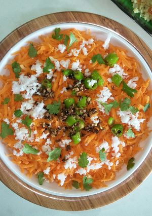 A picture of Gaajaraachi Koshimbir (Carrot Salad In Maharashtrian Style).