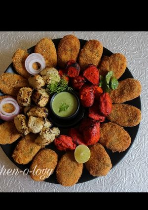 A picture of Soya Kebab and Chicken Red Tikka and White Tikka Platter.