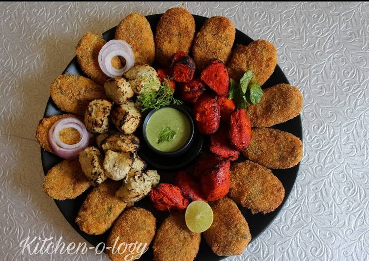 Simple Way to Prepare Super Quick Homemade Soya Kebab and Chicken Red Tikka and White Tikka Platter