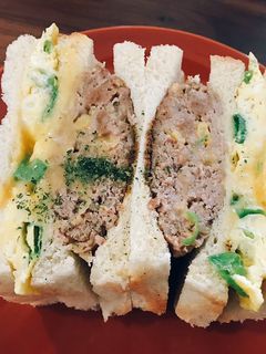 漢堡肉嫩蛋三明治 的食譜成品照片