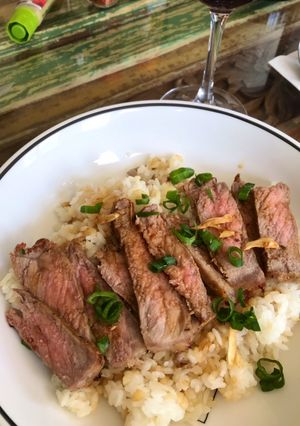 A picture of Steak and Garlic Rice.
