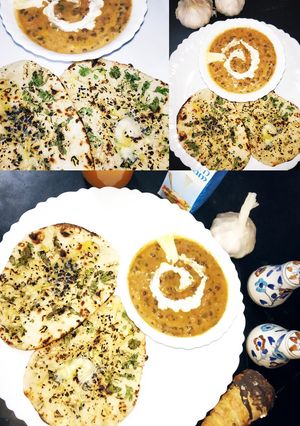 A picture of Garlic Naan and Dhaba-Style Garlic Dal Makhani.