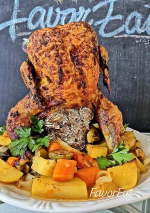 Sörön sült csirke, velesült zöldségekkel recept fotója