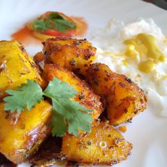 A picture of Low Fat Breakfast...Poached Eggs and Buttered Sweet Potatoes.