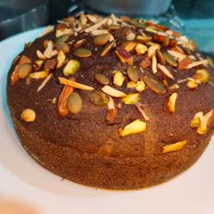 A picture of Banana suji cake (eggless, on stove).