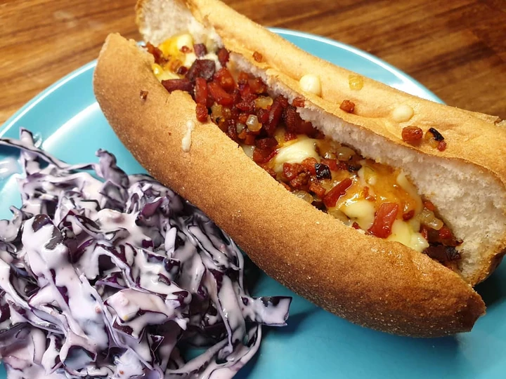 Receta Perrito sin gluten y coleslaw de queso azul  que Delicioso