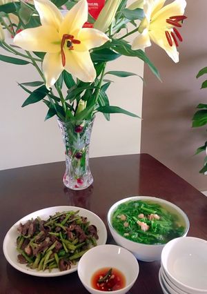 Hình của món Tim heo xào đậu ve.