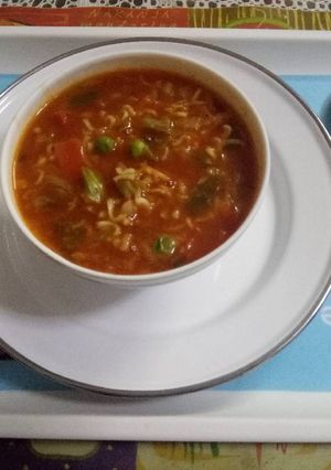 A picture of Schezwan noodles soup.