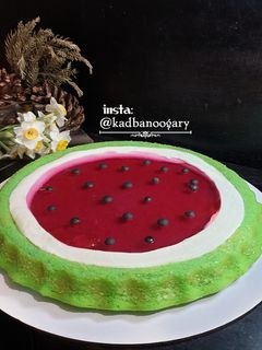 عکسی از دستور کیک زعفرانی مدل هندوانه🍉