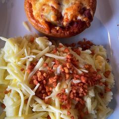 Leftover lasagna stuffed yorkshires with a side of cheesy mash 😋🤌🏼 A picture of Leftover lasagna stuffed yorkshires with a side of cheesy mash 😋🤌🏼.