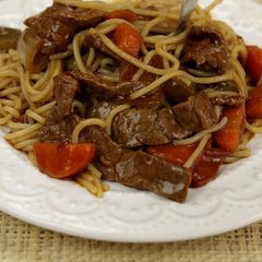 A picture of Soy-ed meat pasta.