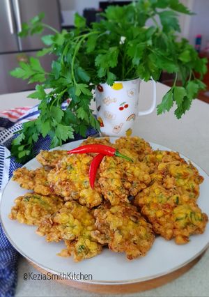 A picture of Indonesian Corn Fritters (Dadar Jagung or Perkedel Jagung).