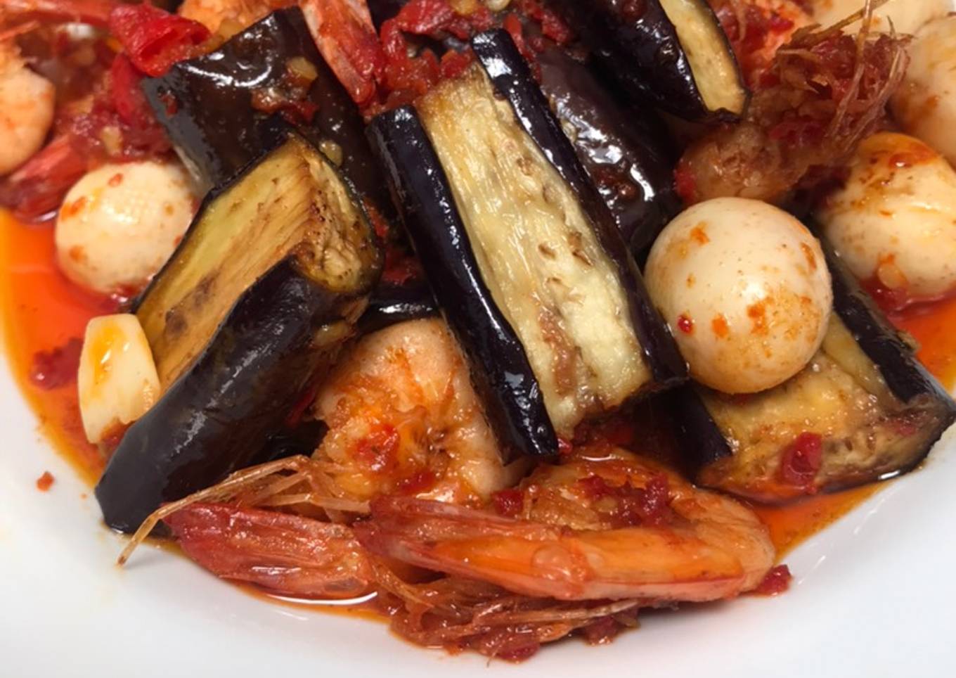 Udang terong telur puyuh balado