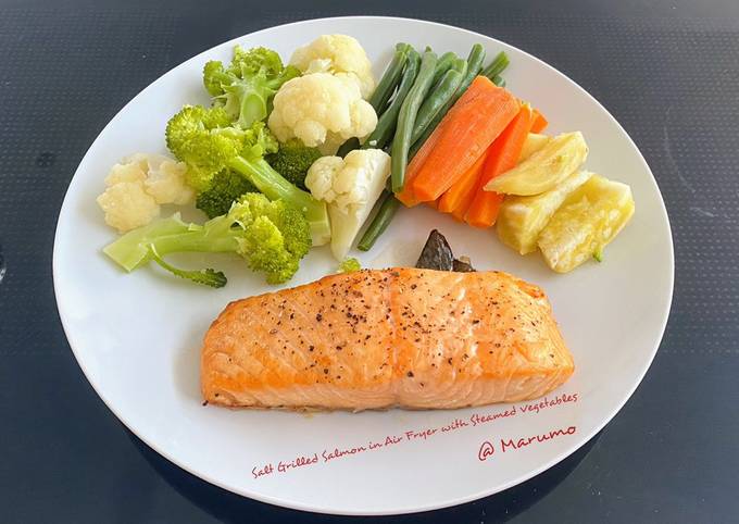 Salt Grilled Salmon in Air Fryer with Steamed Vegetables Recipe by ...