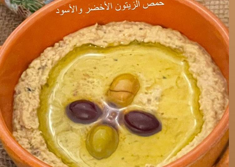 تغميسة حمص والزيتون الأخضر والأسود