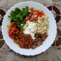 A picture of Spanish brown rice bowl.