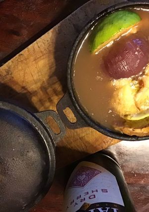 A picture of California Farm Smoked Onion Soup.