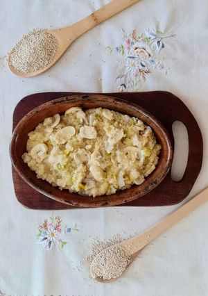 Una foto de Quinoa 🍚 Risotto de quinua 🥣 Quinotto con champigñones 🍄