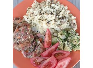 Una foto de Bollos de papa y verduras🥕🥔 con arroz al champiñón🍄🍚
