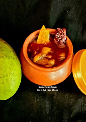 A picture of Methambo - Raw Mango Sweet & Sour Instant Pickle - Vaghariyu Gujarati Style.