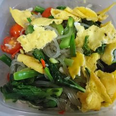 A picture of Korean japchae (sweet potato noodle).