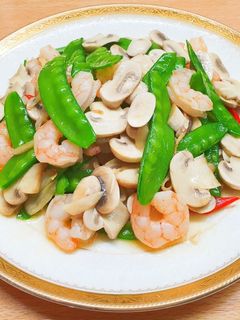 洋菇荷蘭豆炒蝦仁 的食譜成品照片