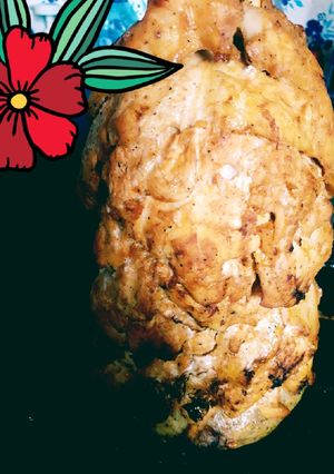 A picture of Chicken Shawarma on a Skewer.