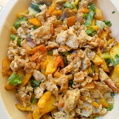 A picture of Irish chips in mayo salad and scrambled eggs best for vegetarians.